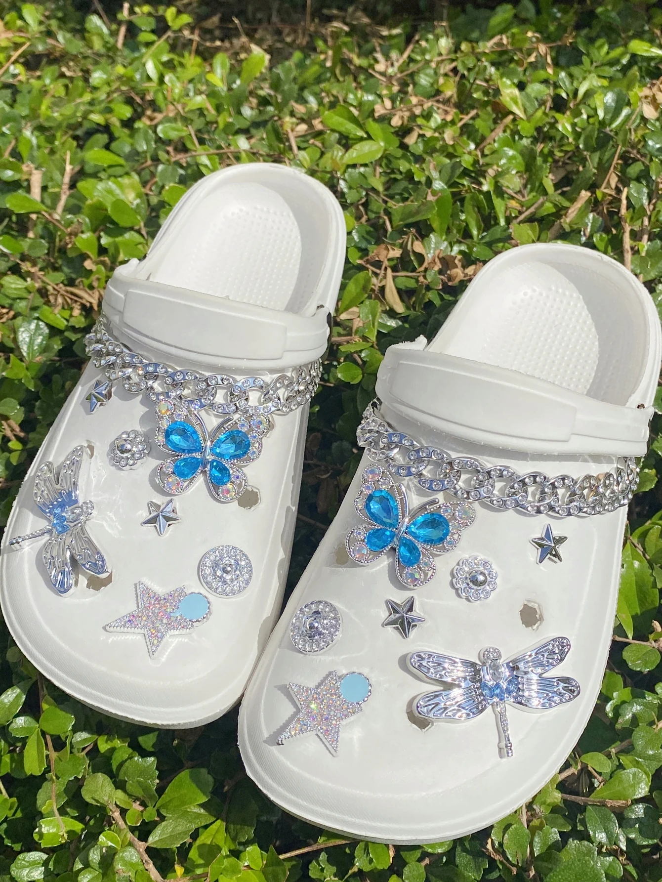 16 إبزيم أحذية فضي (فراشة، اليعسوب، زهرة، نجمة خماسية، سلسلة)، ديكورات DIY، مشبك أحذية متعدد الوظائف ACC