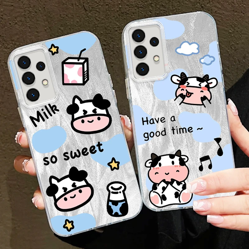 

Sweet Cow Milk For Samsung A73 A72 A71 A55 A54 A53 A52 A51 A35 A34 A32 A13 A12 A05 A04 5G Feather Yarn Cover Phone Case