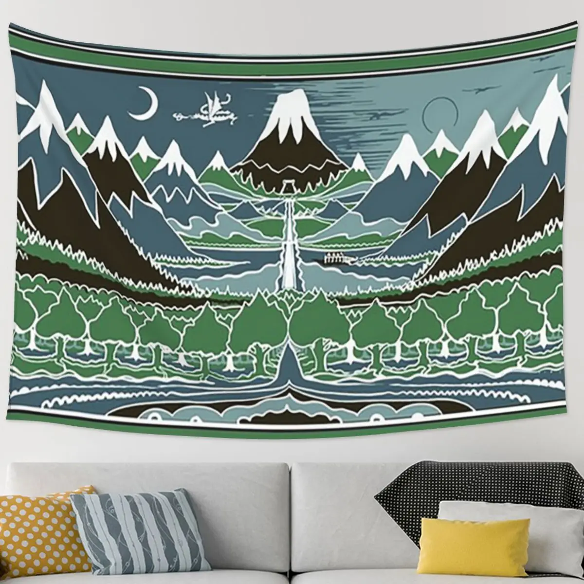Forest Mountain Path In The Style Of J.R.R.Tolkien Tapestry Funny Wall Hanging Aesthetic Home Decor Tapestries for Living Room