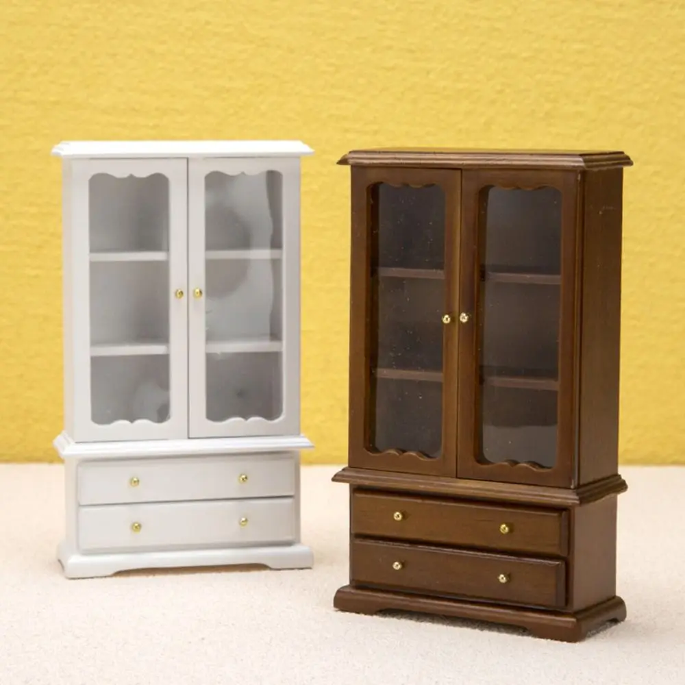 

1:12 Miniature Furniture Model DIY Three Layer Pretend Play Bookcase Double Door House Accessories Girls
