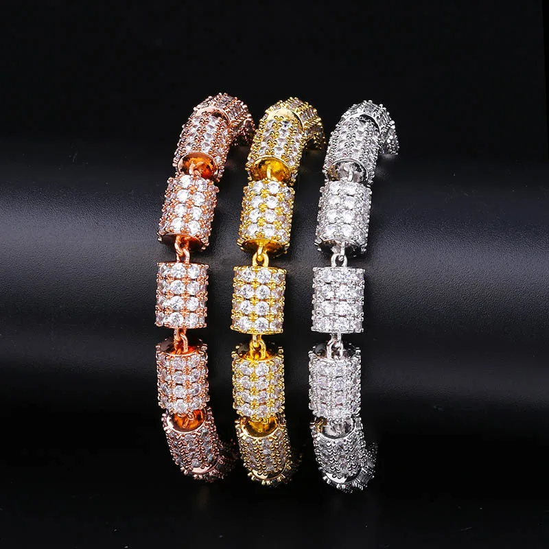 

HIP HOP Bling Iced Out Bamboo Knot Stick Link Chain Bracelets Personality Men Rapper Jewelry Gold Color