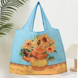 Van Gogh Hand Painted Oil Painting Shopping Bag Famous Painting Pattern Storage Bag Portable Foldable Travel Bag One Shoulder