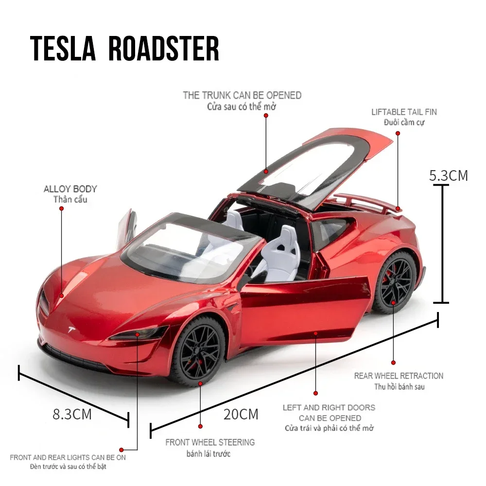 1:24 Tesla Roadster Sport Car Alloy Car Model Diecasts & Toy Vehicles Toy Cars Kid Toys For Children Christmas Gifts Boy Toy