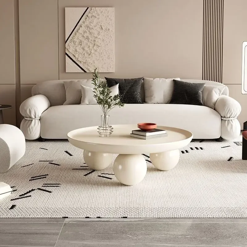 Cream style short coffee table with simple and creative design sense, round living room, internet famous small unit coffee table image 4