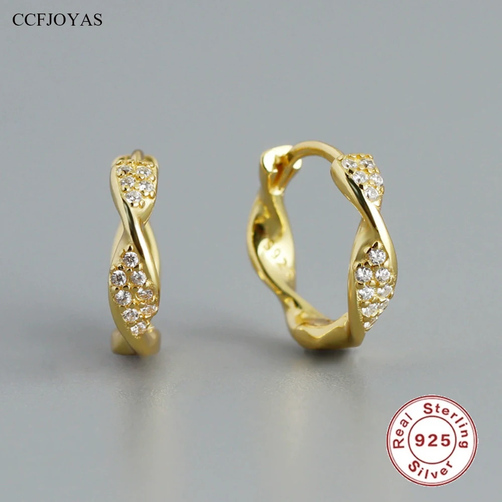 

CCFJOYAS European and American Twisted 925 Sterling Silver Hoop Earrings for Women 11mm Gold Silver color Round Circle Earrings