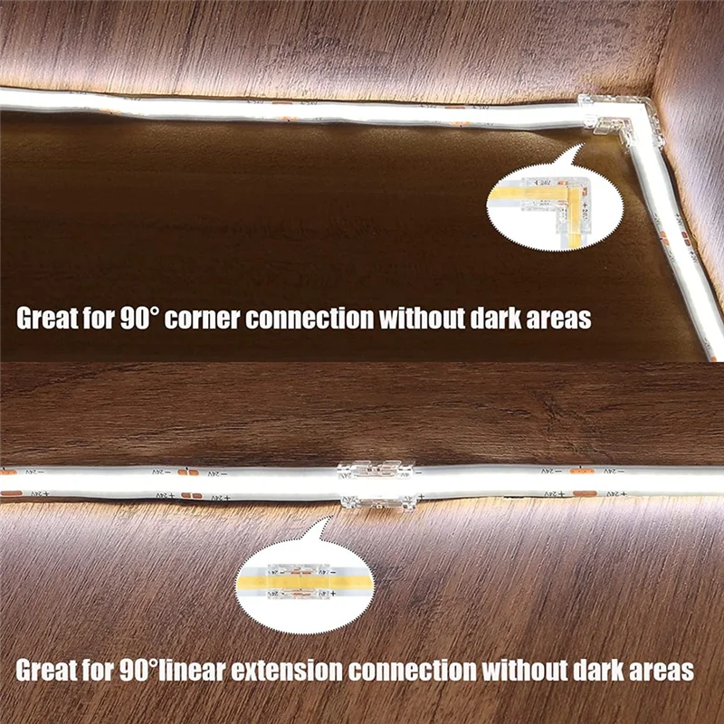Abnm gapless 8mm 2 pinos cob led strip conector 8 pacote e forma l 2 pinos 8mm cob led canto 2 pacote parte para 8mm cob led strip lig