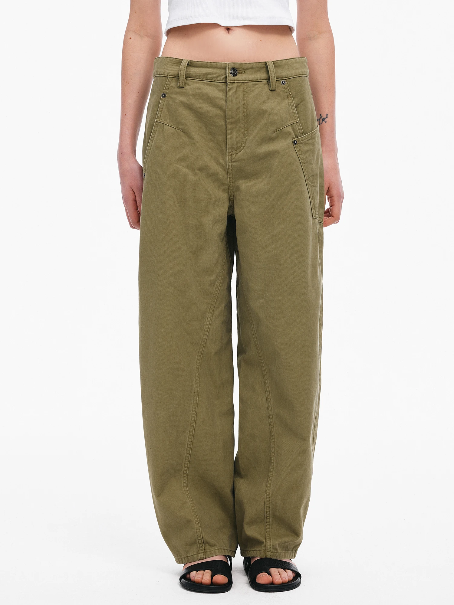 

Tfa Carbon inding Pure Cotton Women's Classic Workwear Casual Pants Spring Summer New Sle Soft Fluffy l Waist