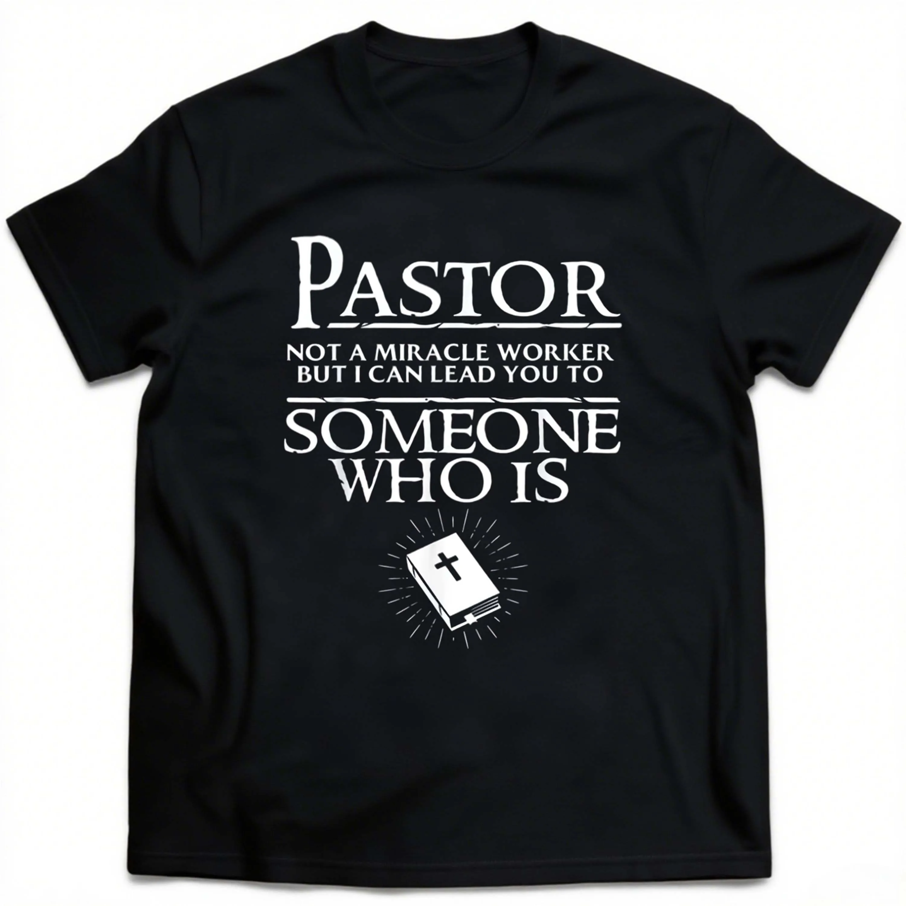 Plus Size Pastor Themed Graphic Black Short Sleeve t - Shirt Suitable for Outdoor Leisure Wear in Summer