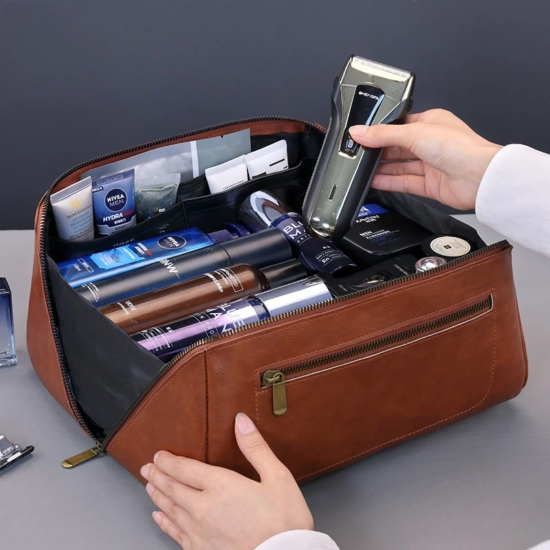 

Men's Luxury Waterproof Makeup Pouch Large Capacity Travel Cosmetic Organizer Portable Toiletry Storage Wash Bag