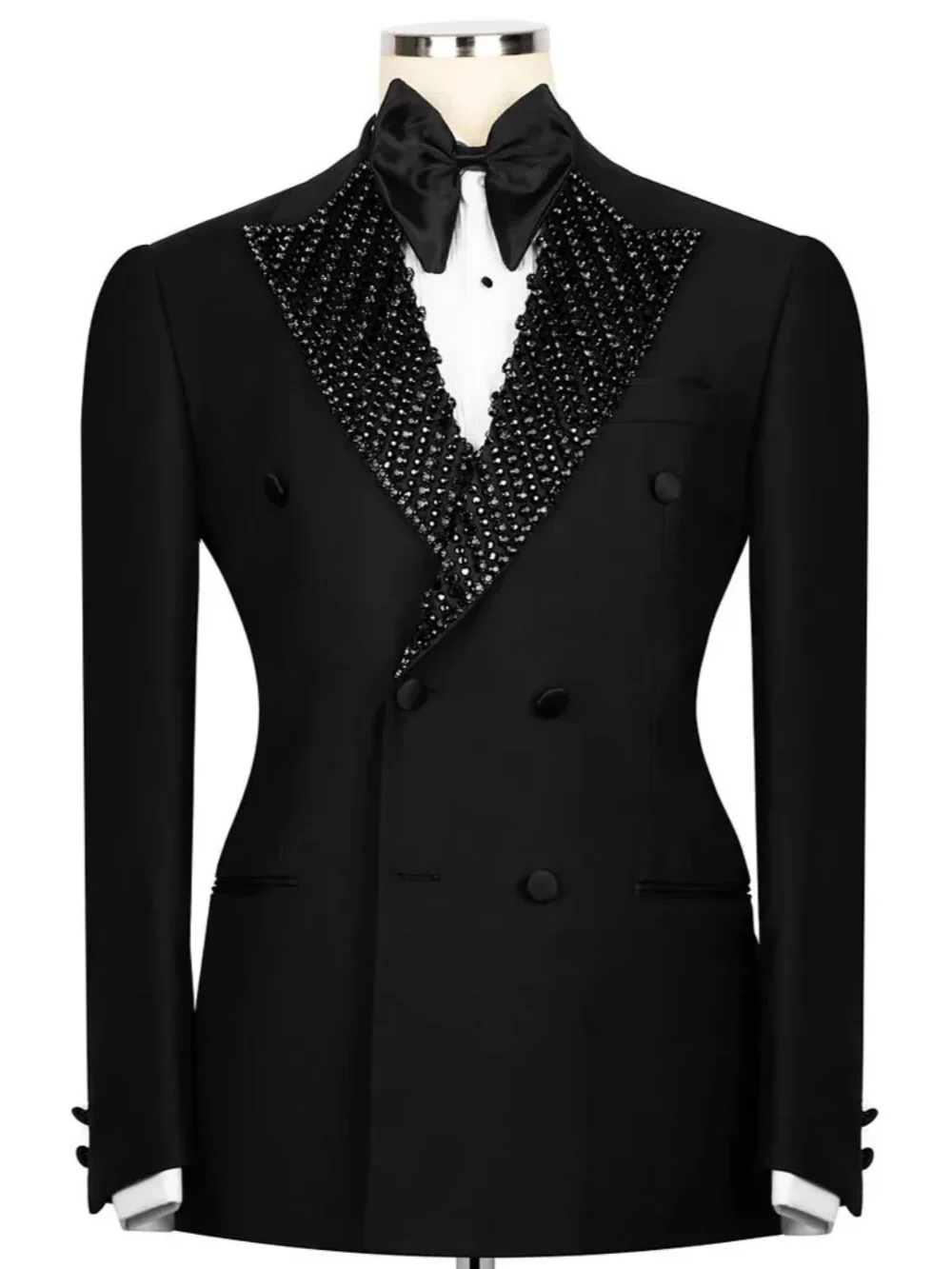 Exquisite Man Tuxedos Beaded Sequins 1 Pcs Jacket Men Suit Classic Peaked Lapel Double Breasted Evening Wedding Groom Customized