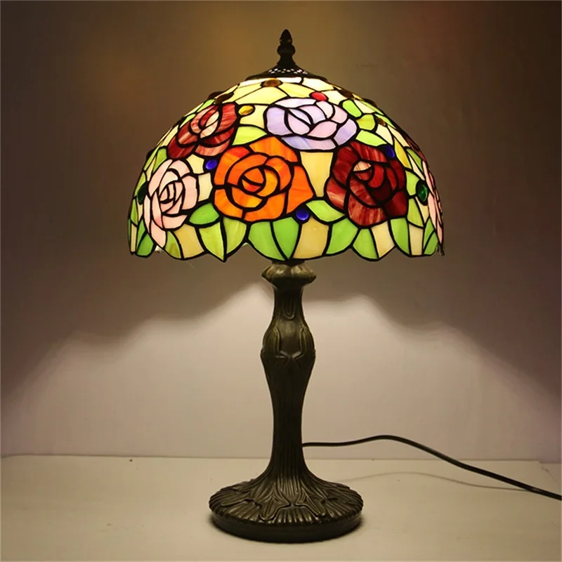 TEMAR Tiffany Table Lamp For Bedroom Contemporary Creative Flower Figure LED Light Home