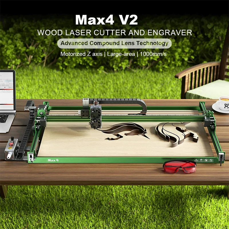 

Max 4 V2 Laser Engraver 1000MM/S, 24W, for Cutting Wood, Stone, Glass, and MDF (Medium-Density Fiberboard), with Automatic Z-Axi