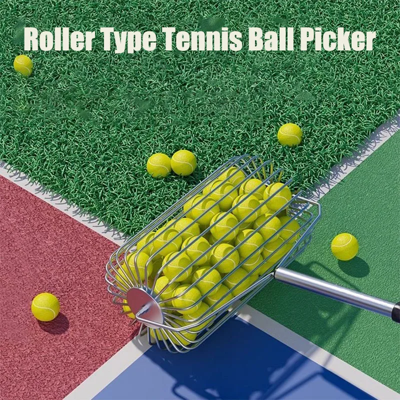 No Bending Tennis Ball Picker Roller Large Capacity 60 Balls Retrieval Tool Durable Stainless Steel Ball Collector