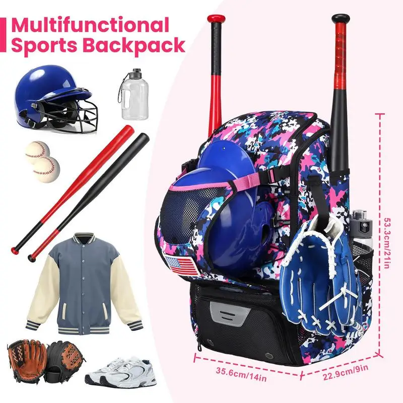 Baseball Bag Baseball Bag Youth Waterproof Softball Bag Baseball Backpack For Bat Gloves Holder Helmets Shoes Compartment