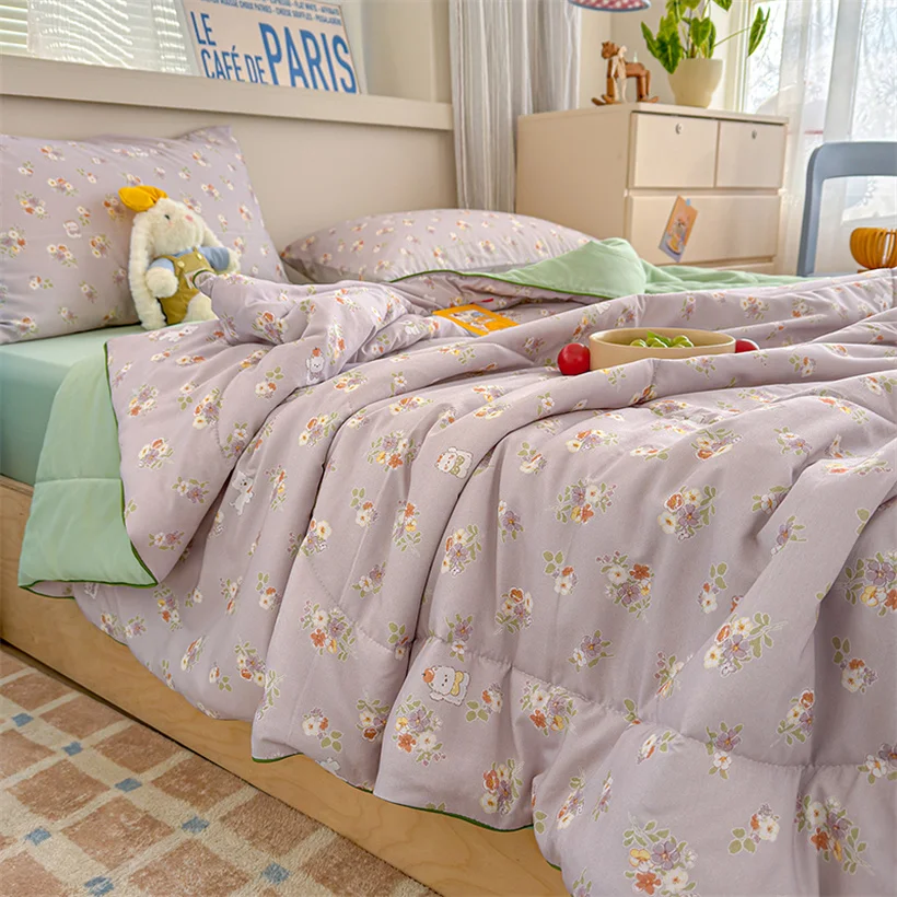 Upgraded 7A Antibacterial Summer Quilt Washed Cotton Double Yarn Cooling Blanket for All Seasons Lightweigth Comforter Quilt Set