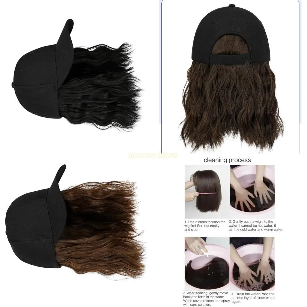 

31BF Adjustable Baseball with Curly Hair for Women Girl Cosplay Costume Bob Hair Hat Hair Styling