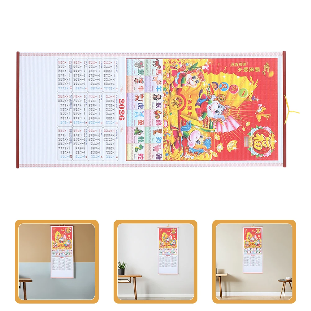 

Year of The Horse Hanging Cylinder Chinese Planner Calendar 2026 Wall Scroll for Office Faux Rattan New Decorations