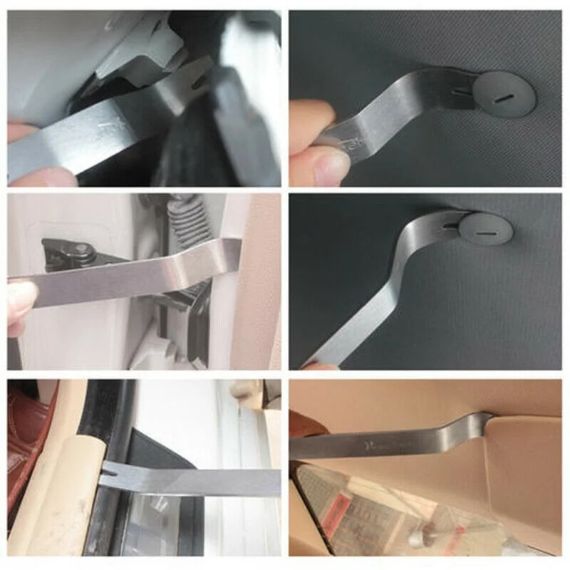 6PCS Kit Trim Door Clip Panel Dash Dashboard Audio Radio Interior Repair Removal Tool Metal Silver Color Car Removal Pry Tools