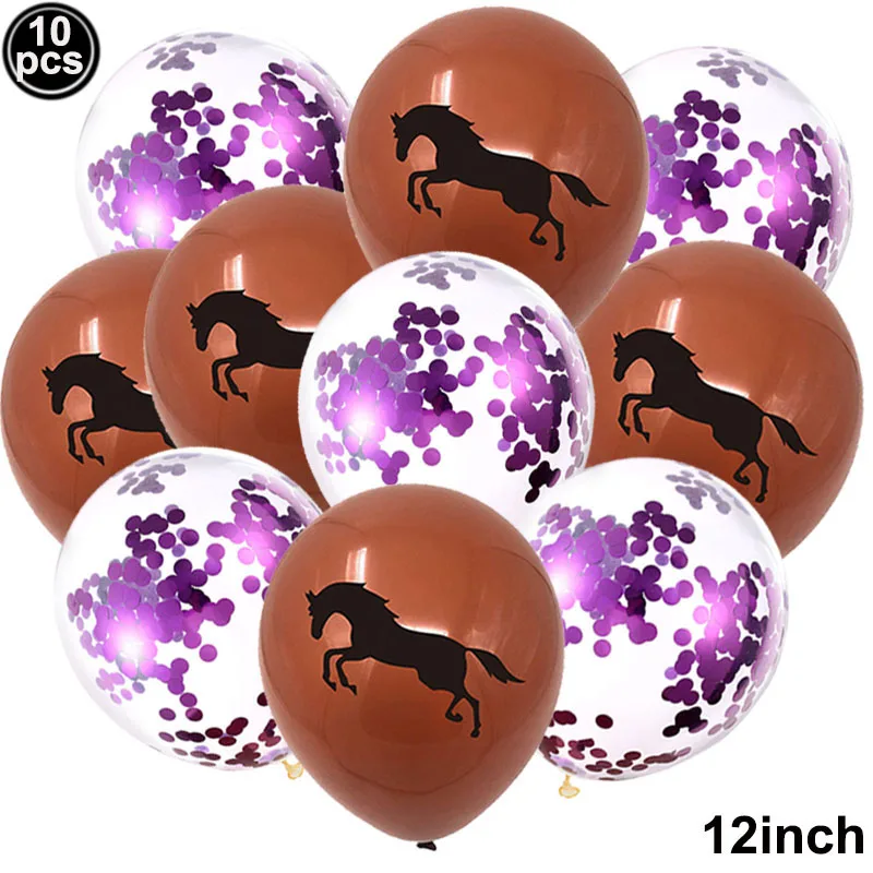 10 stücke Pferd Luftballons Set Party Decor Konfetti Pailletten Luftballons Folie Latex Party Luftballons Kind Aldult Cowboy Cowgirl Geburtstag Party – Detail 6