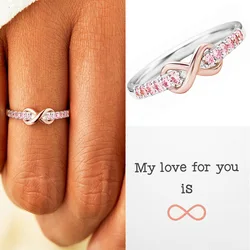 Infinite Forever Love Pink Zircon Ring for Girlfriend Lovers Sweet Romance Lucky Ring for Women Anniversary Valentine's Day Gift