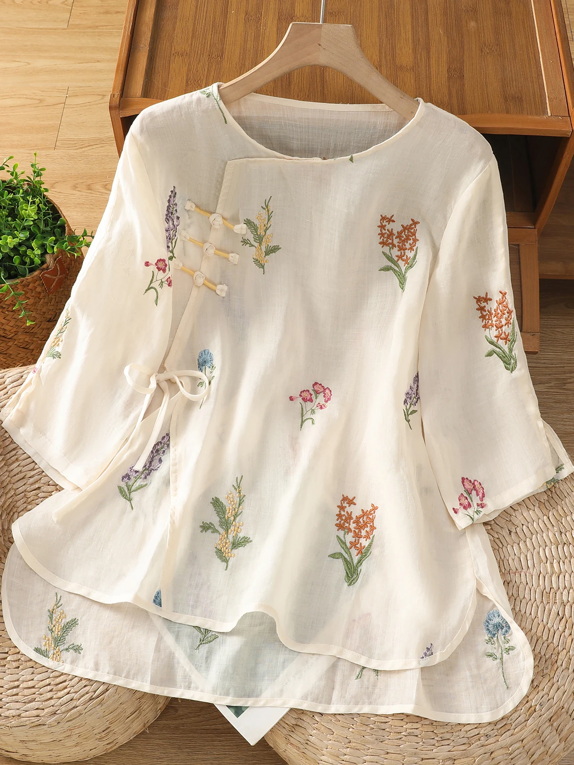 

Новый китайский шелковый хлопковый костюм с вышивкой, большой размер, женский косой пуговицы, круглый костюм Ne Seven Sve Tea, топ Su...