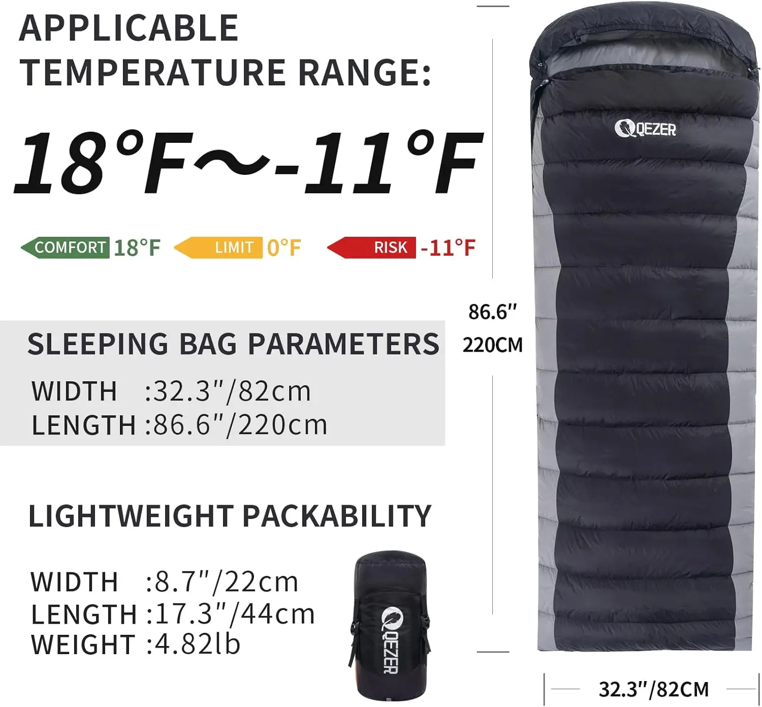 Down Sleeping Bag for 600 Fill Power Cold Weather Sleeping Bag Ultralight Sleeping Bag with Compression Sack for Backpack