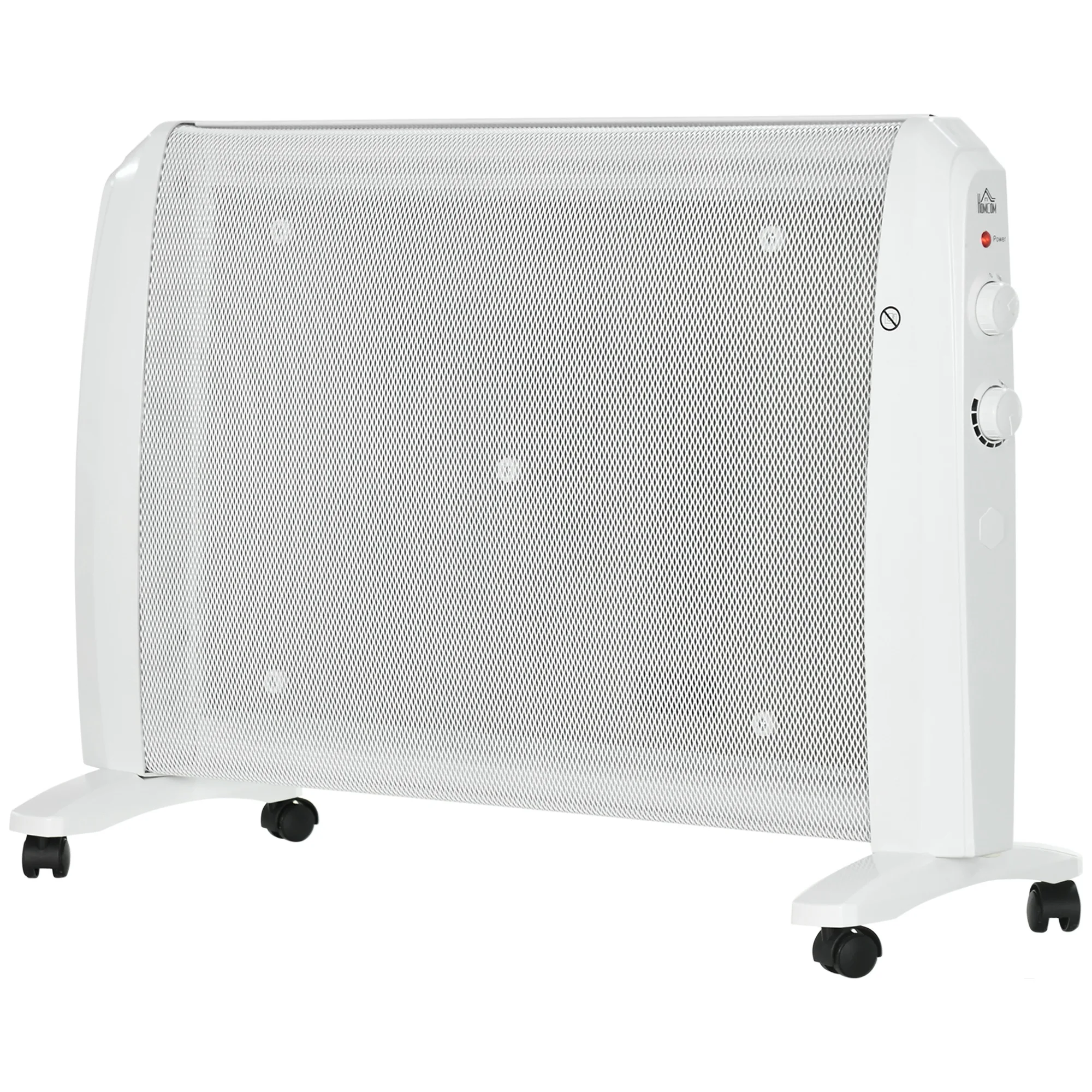 HOMCOM electric heater 1000W/2000W Mica radiator with 2 power levels adjustable thermostat and 4 silent wheels