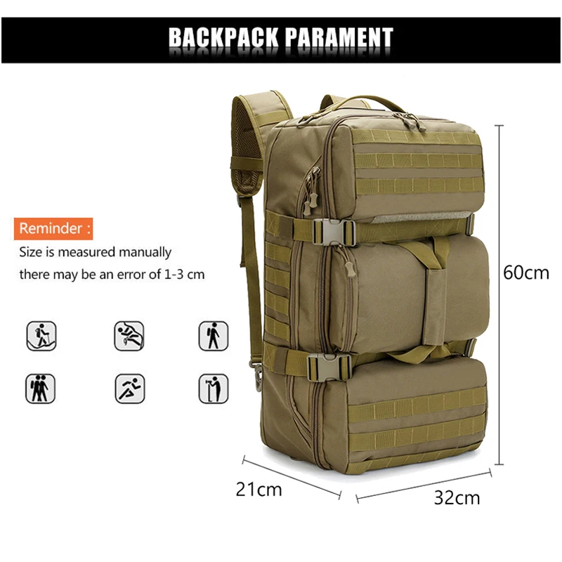 Large Capacity Tactical Backpacks,Waterproof Outdoor Sport, Hiking, Camping, Climbing, Hunting Backpack, Travel Bag