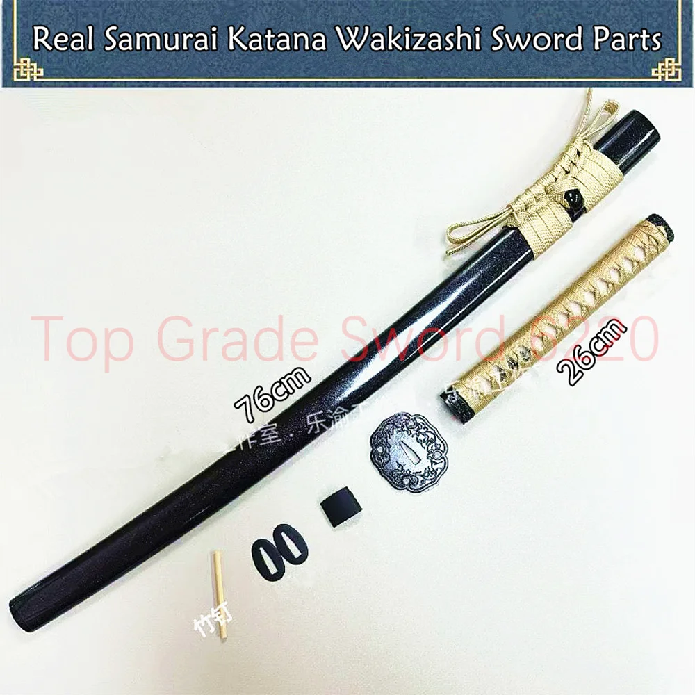 

A Set Nice Tsuka Handle Steel Iron Tsuba Handguard Habaki Seppa Hardwood Sheath For Real Samurai Katana Wakizashi Sword Parts