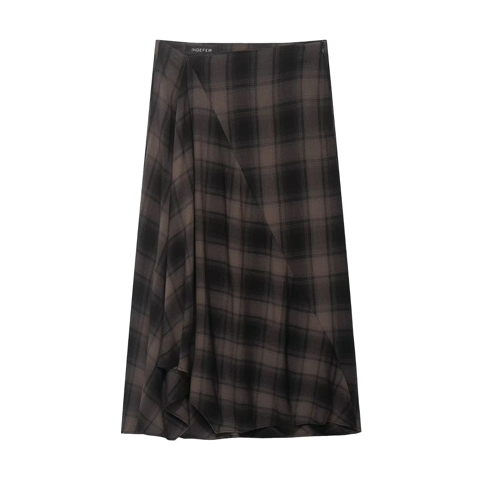 

New Fall/Winter Women's Skirts Retro Loose-Fit High-Waisted Asymmetric Plaid Midi Skirt