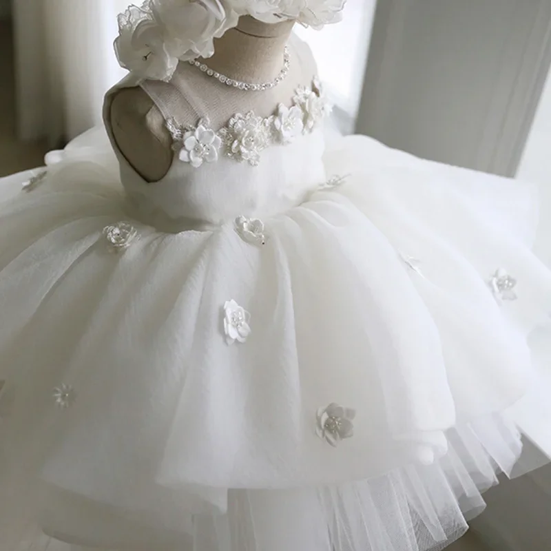 White Infantil Flower Girl Dresses Party Children\'s  Wedding Princess Toddler Baby Baptism Christening 1st Birthday Ball Gowns