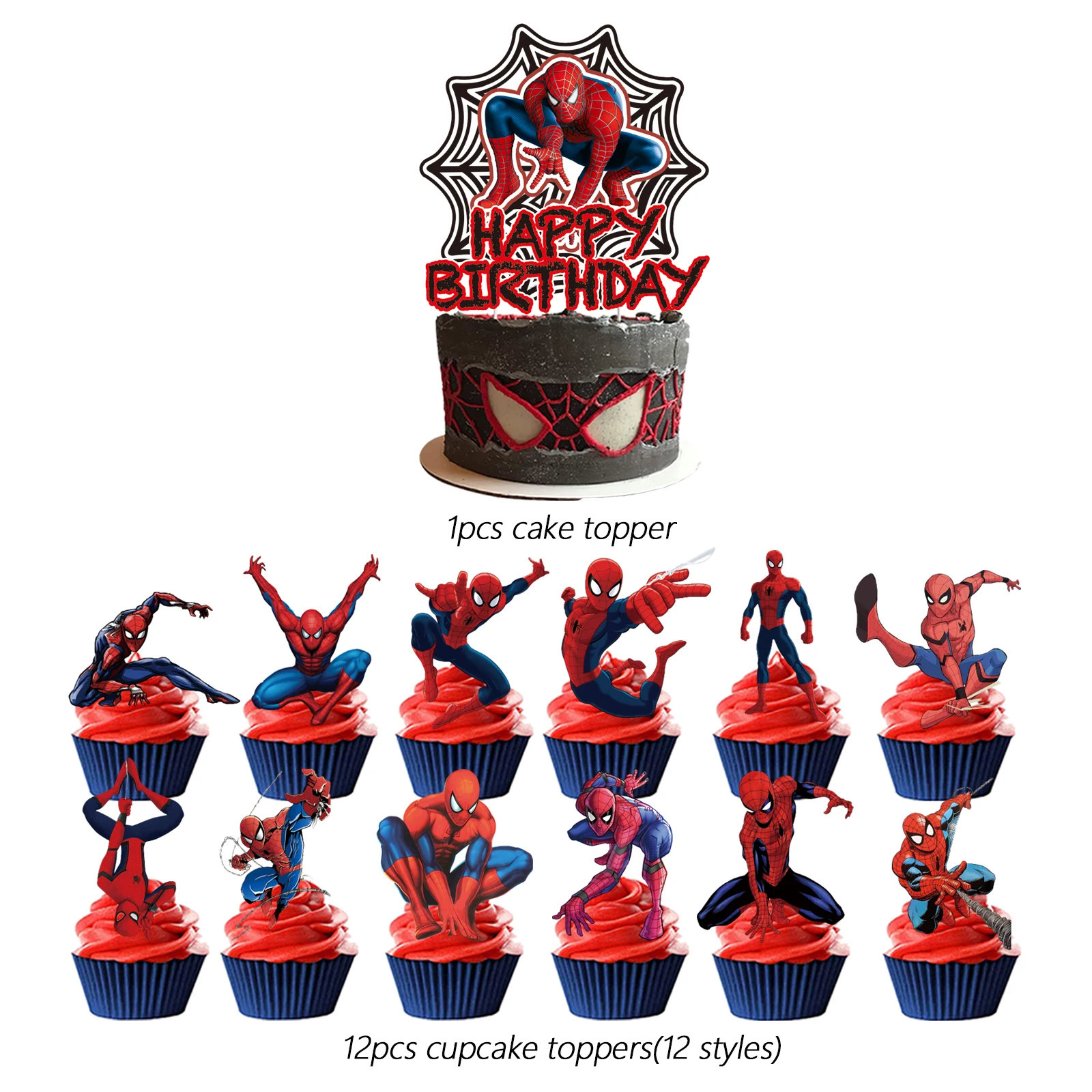 Spider-Man Cake Topper、Cupcake Toppers for Kids Happy Birthday Cake Decoration  Spider-Man birthday Party Gift，Cake Decorations - view 3
