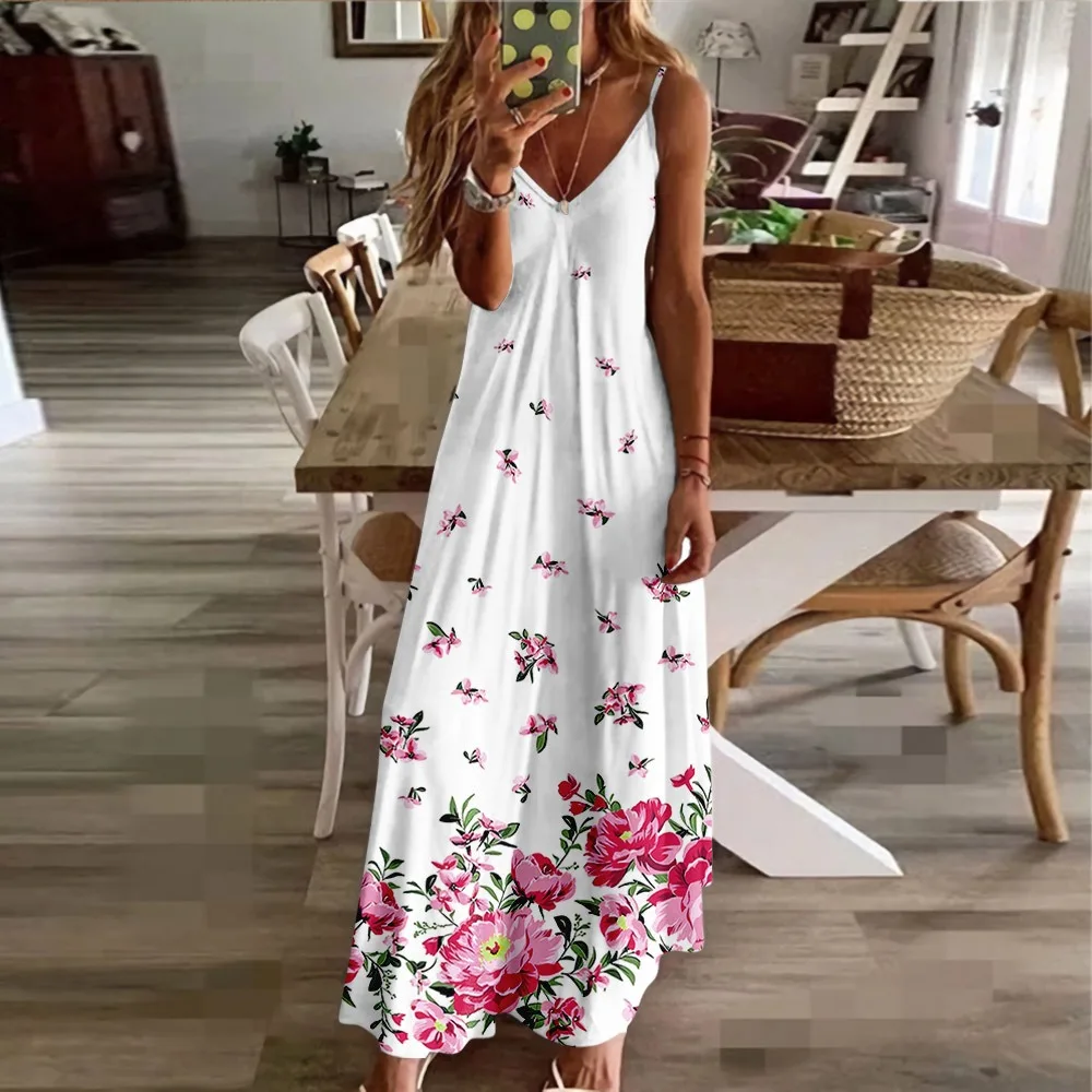 Zomerjurk Bloemenavondjurken V-Hals Maxi-Jurk Casual Stijlvol Feest Luxe Vestido Meisje Strandjurken Elegant Gewaad