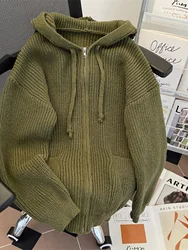 Hooded Open Cardigan Knitted Sweater Men's Autumn Winter Loose American Style Casual Lazy Couple Tops Long Sleeve Youth Fashion