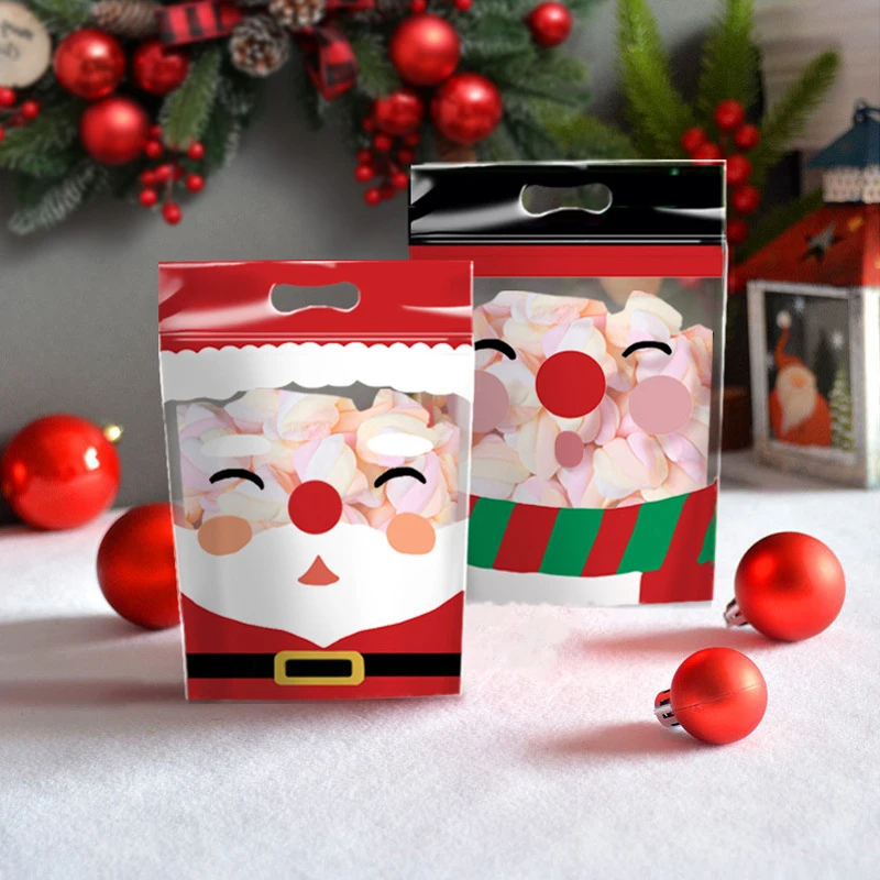 50 Pcs Christmas Plastic Zipper Bags Resealable Zip Lock Santa Claus Cute Cartoon Gift Packaging For Travel Storage Party Favors