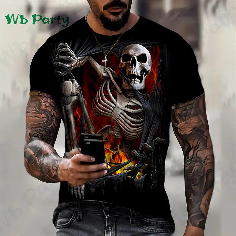 Oversize T-shirts Skull Print Compression Shirt Skull Graphic T shirts Men\'s Summer Clothes Oversize T-shirt Oversized T-shirt