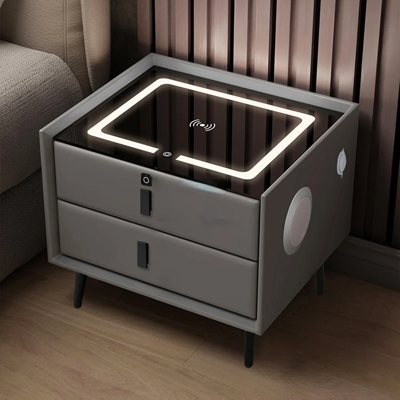 Luxury Smart Nightstands Modern Bedroom Furniture Multi-function Wireless Charging Bedside Tables Fingerprint Lock Cabinets