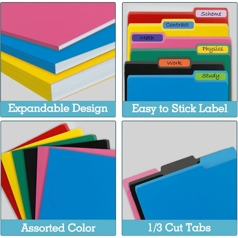 36 Packs Colored File FoldersBlack File Folders Two Tone Color File Folder 8.5 x 11 Ih 1 3 Cut Tabs Letter Size Manila File Fol