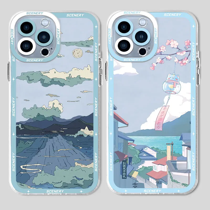 Transparent Soft Phone Case for Samsung Galaxy A52 A42 A12 A33 A32 A52s A21s A22 A13 A72 5G A23 A53 A73 Aesthetic Scenery Cover