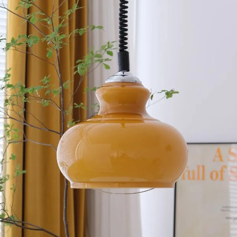 Stretchable Pear Shaped Glass Led Pendant Lights Iron Vintage Lamps Bedroom Living Room Modern indoor Decoration Chandeliers image 2
