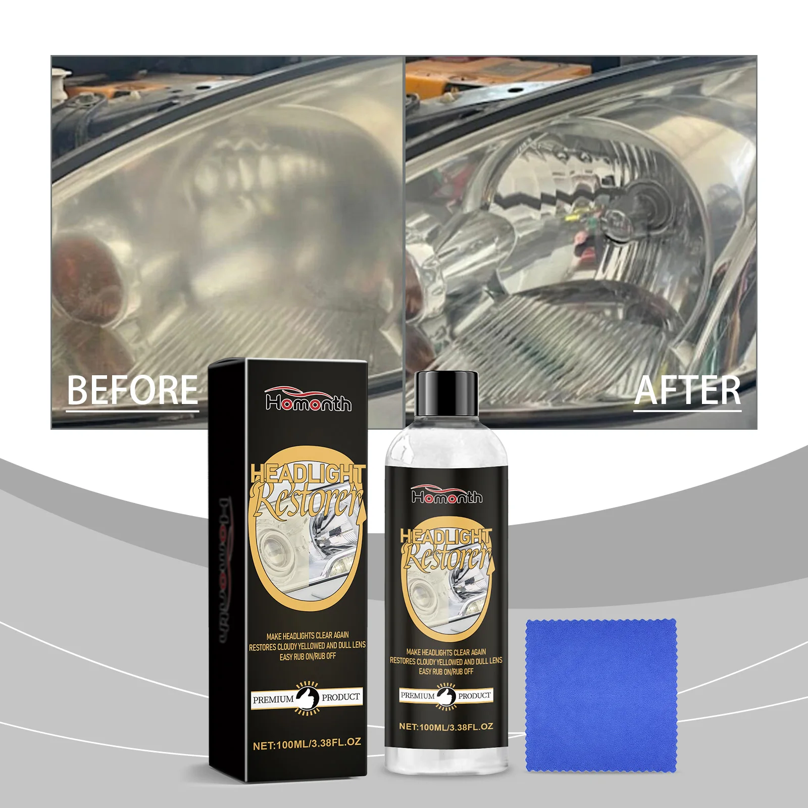 Car Headlight Restoration Polishing Kits Headlamp Scratch Remover Repair Cleaning Paste Remove Oxidation Headlight Polish Liquid