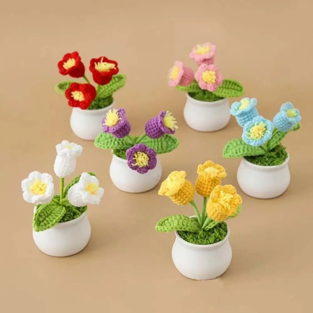 1 PCS Elegant Bell Orchid Handmade Flowers Beautiful Orchid Flower Crochet Flowers Pots Cute DIY Plant Potted