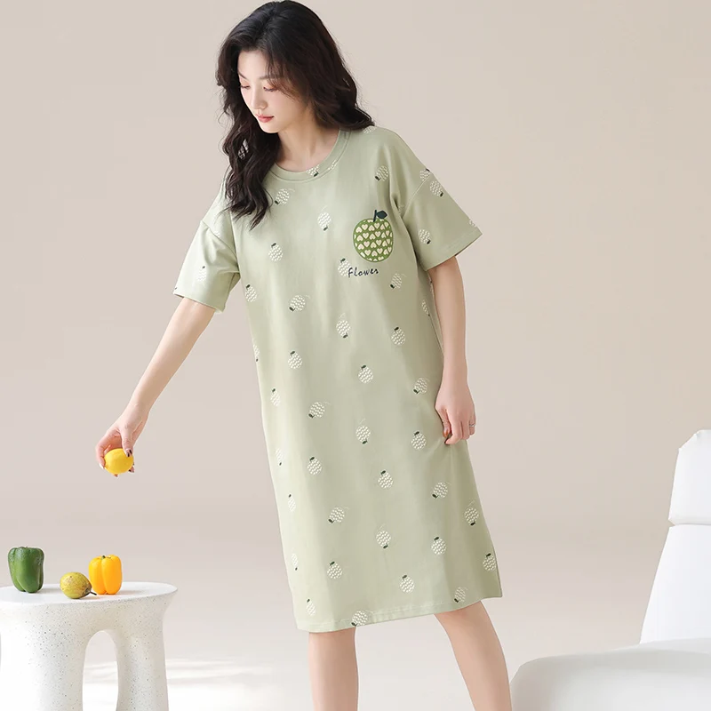 

Women cotton print sleepshirts nightgown short sleeve big yards 4XL 5XL summer casual nightdress for young girls cute home dress