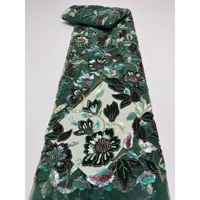 

2yard High quality gauze fabric Exquisite colorful bead tube sequin embroidery tela Dress cheongsam tissus fabric for sewing