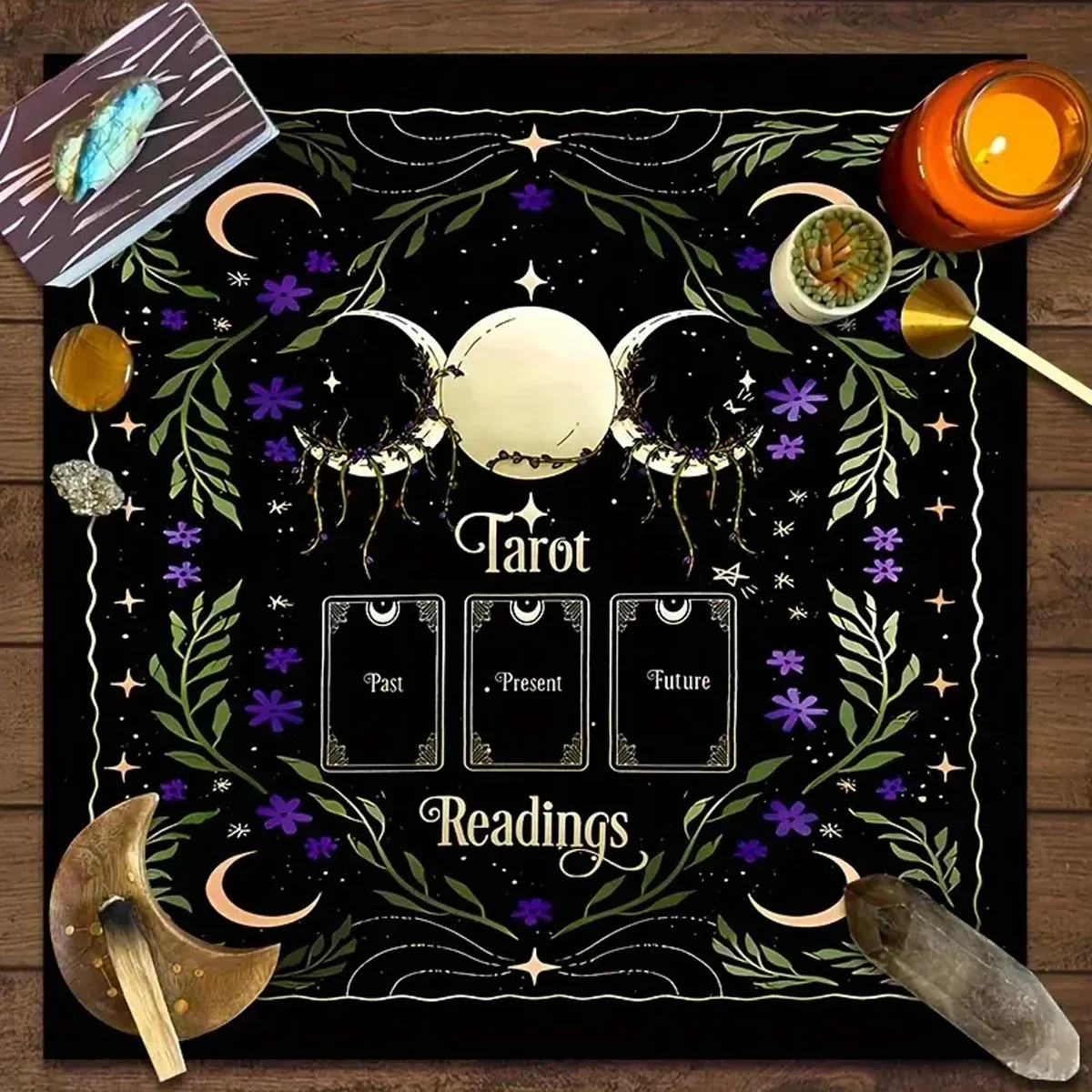 بسيطة بطاقات التارو مفرش المائدة المذبح القماش مع القمر السماء المرصعة بالنجوم الساحرة الأيدي كريستال العرافة القماش التارو حصيرة ديكور بطاقة الوسادة #4