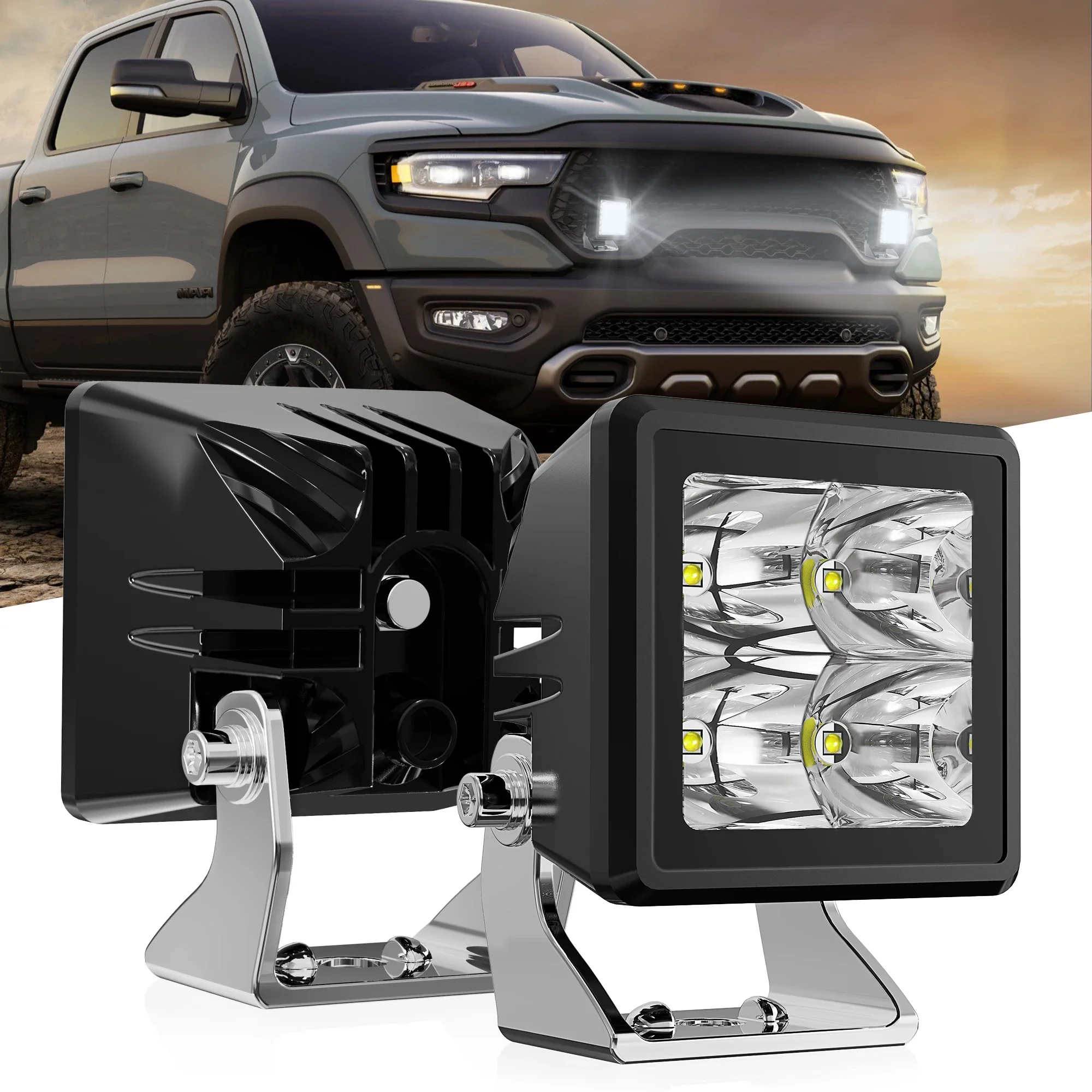 

MICTUNING 2 шт. 20 Вт квадратный рабочий светильник безрамный светильник с высоким люменом водонепроницаемый точечный светодиодный светильник для внедорожников ATV