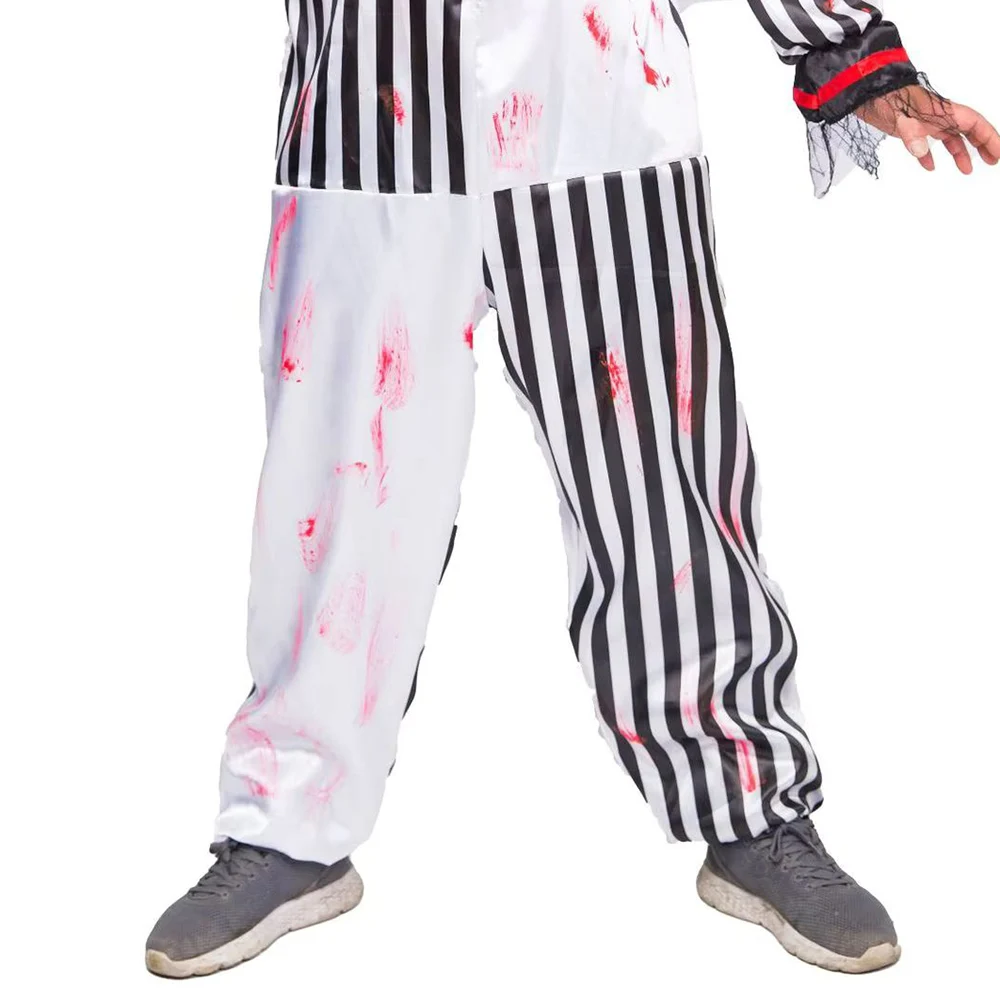 Antakodo Herren-Halloween-Kostüme, Clown-Kostüme, schwarz-weiß gestreift, Bühnenkostüme, Urlaubsparty-Kostüme