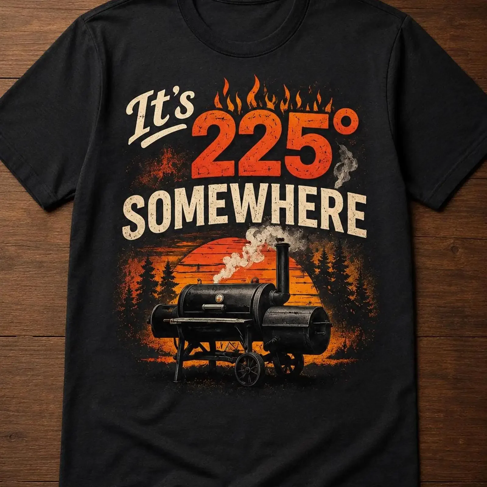 It's 225 Somewhere Funny BBQ Smoker T Shirt Pitmaster Barbecue Lover Grilling Enthusiast Smoked Meat  vintage Washed fashion