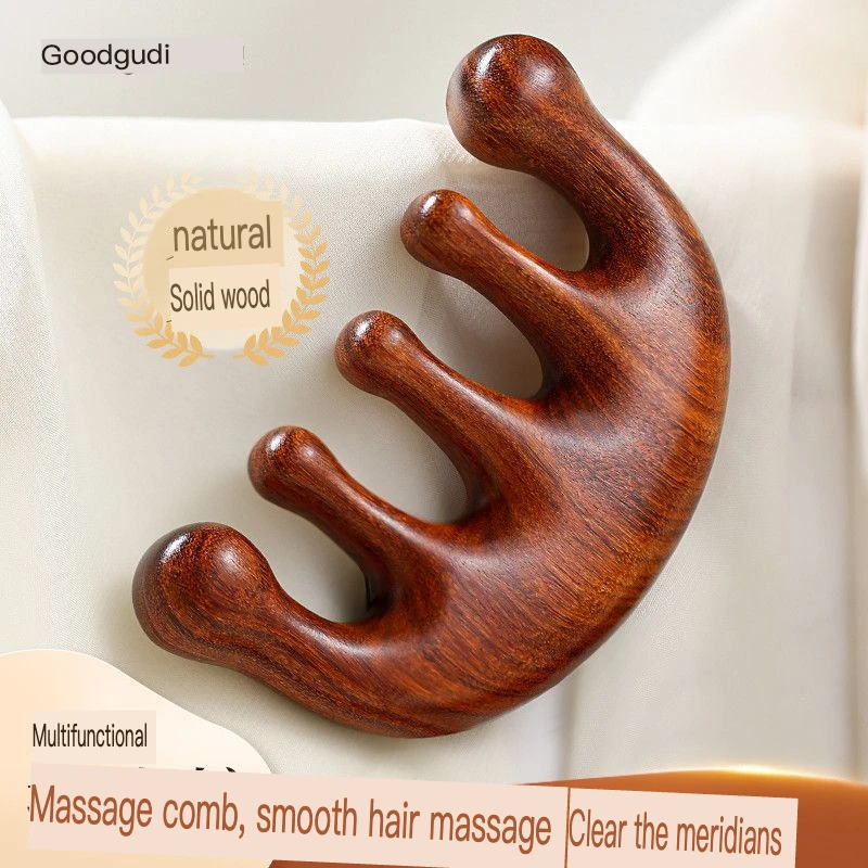 Goodgudi sandalwood hair skin massage comb head meridian comb anti-eye facial scraping five teeth massager five fingers