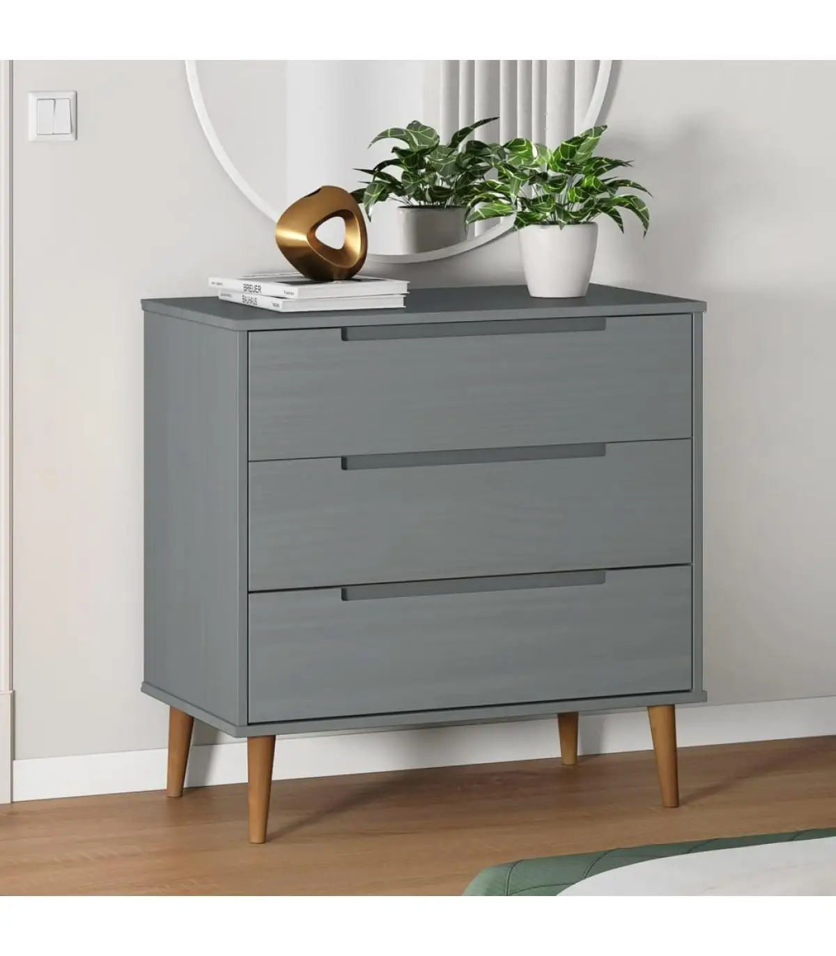 Drawers of drawers solid wood pine Gray 80x40x80 cm